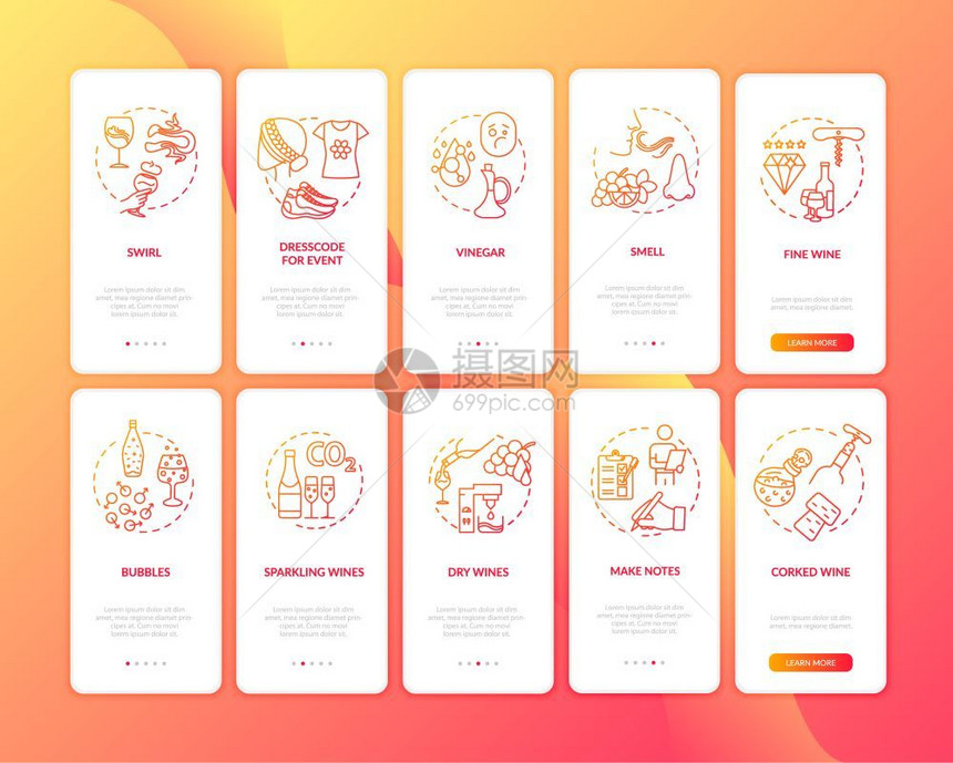 装有概念的移动应用程序页面屏幕上加调酒餐厅活动的适当规则包括Rgb颜色插图的ui矢量模板图片