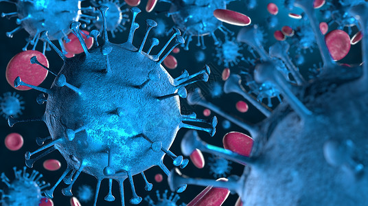 病毒流行全球3d血液样本背景中显微镜下的冠状共存在19冠状共存在19对大流行健康造成危害冠状细胞由3d介质生成背景