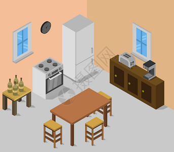 公寓厨房等度厨房室插画