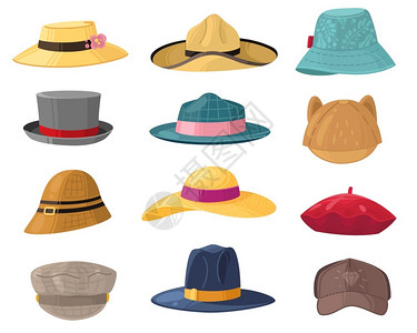 巴拿马女士们和先生的时装帽子插画