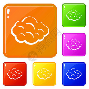 夏季云图标组了收集矢量6色白背景上孤立夏季云图标组了矢量颜色图片