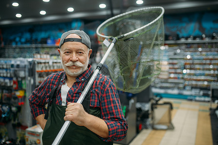 有格子鱼素材渔夫在商店购买工具和捞狩猎工具背景