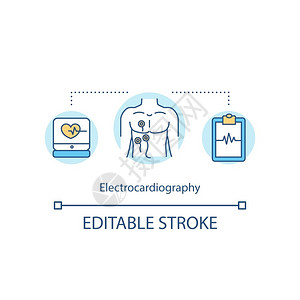 脉管的心电动图概念标筛查概念薄线插图心率和节奏监测体检矢量孤立大纲rgb彩色绘图可编辑中风心电图概念标设计图片