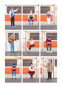 卡通人物乘坐地铁图片
