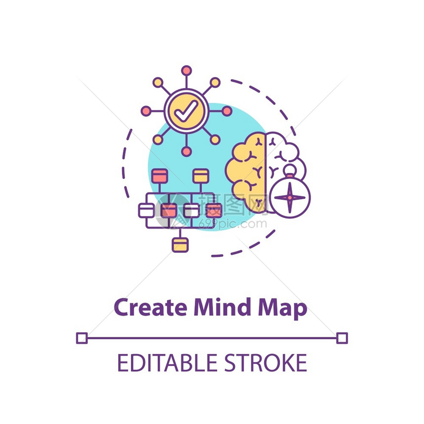 创建心智图概念标寻找问题解决方案战略规划理念细线插图想法生成和可视化矢量孤立的大纲rgb颜色绘图可编辑中风创建心智图概念标图片