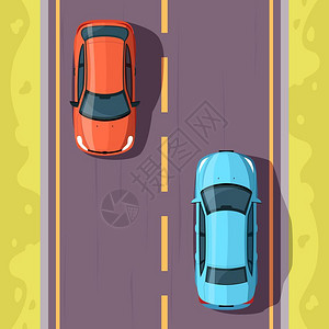 汽车方向2d卡通背景供商业使用道路半平板顶视矢量图插画
