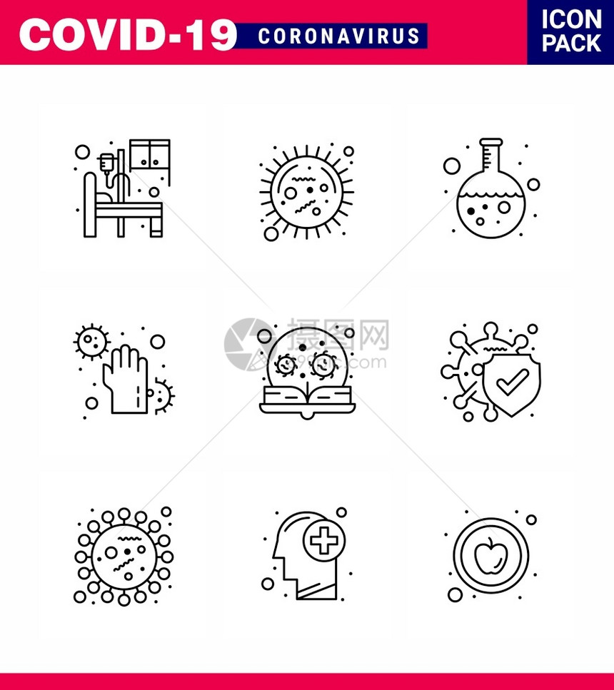 9行冠状图标包如感染疾肮脏研究冠状2019Nov病媒设计要素等图片