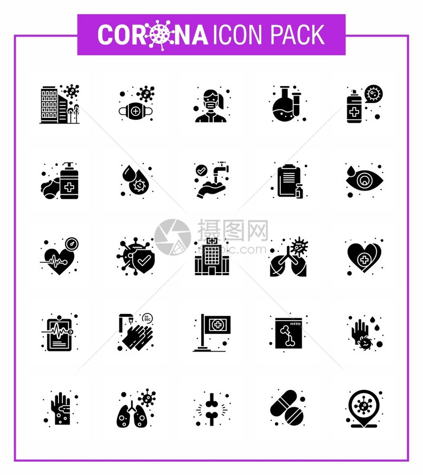 25个图标包括实验室穿戴保护安全蒙面冠状2019Nov病媒设计要素图片