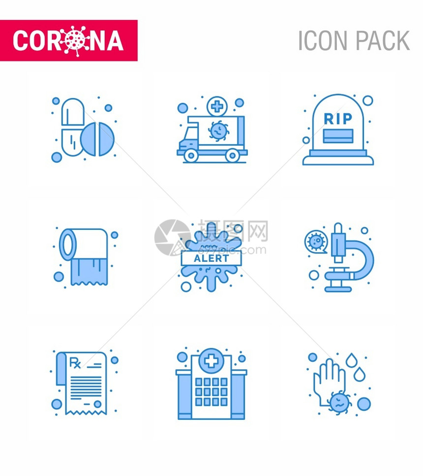 25个蓝色图标警报组织车辆滚动传冠状2019Nov病媒设计要素图片
