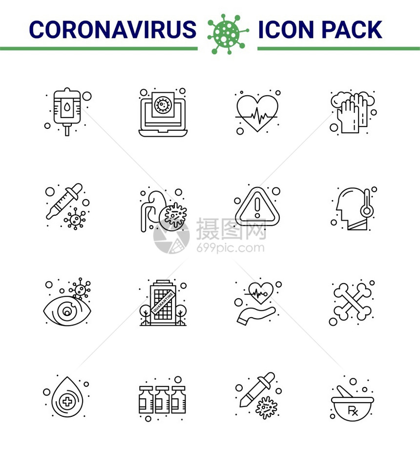 25个图标组蓝色Petri洗衣节拍医疗保健共冠2019Nov病媒设计要素图片