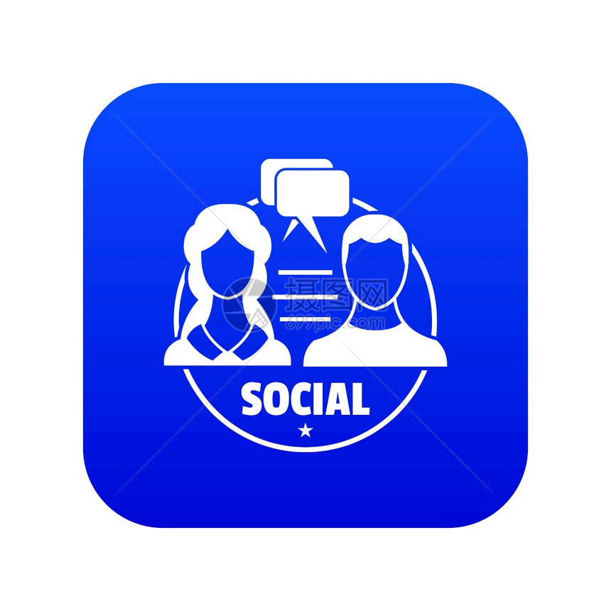 社会图标白背景中隔离的社交图标蓝矢量色图片