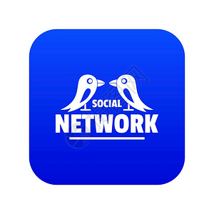 鸟类社会网络图标蓝矢量白背景上孤立的蓝矢量图片