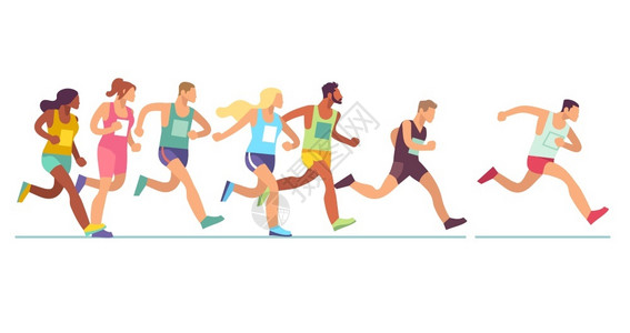 团体运动男女在马拉松比赛体育事运动团体慢跑网络横幅设计矢量健身概念运动者网络横幅设计矢量概念插画