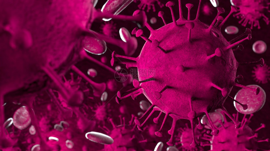 3d血液样本背景中显微镜下的冠状共存在19冠状共存在19对大流行健康造成危害冠状细胞由3d介质生成图片