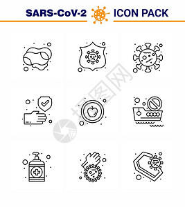 9线图标包作为食物安全冠状防护清洁冠状2019Nov病媒设计要素吸食图片