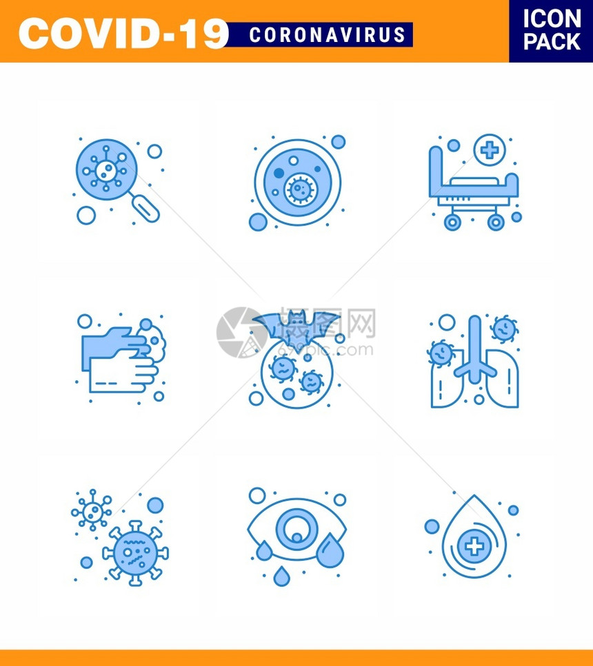 9个蓝色图标包如水洗涤保健轮式冠状2019NV病媒设计要素图片