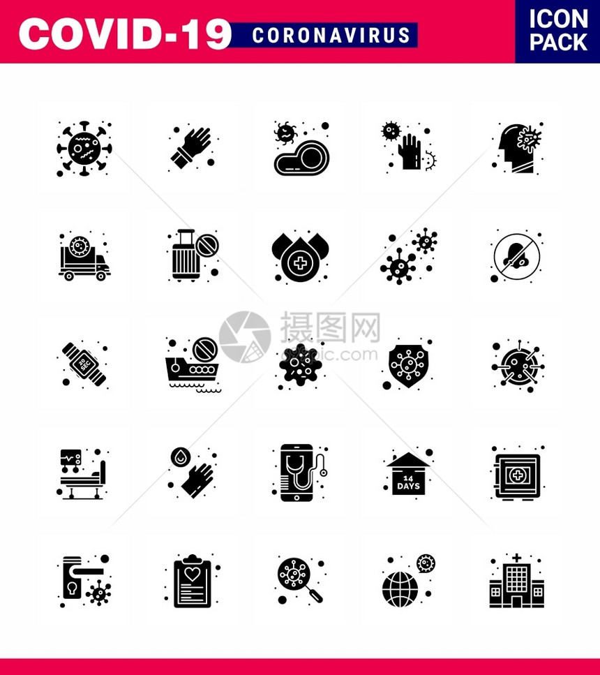 25个图标组蓝色感染疾病细菌肮脏冠状2019Nov病媒设计要素图片