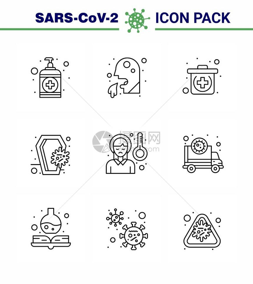 9线图标包作为头部感染人棺材冠状2019Nov病媒设计要素吸图片