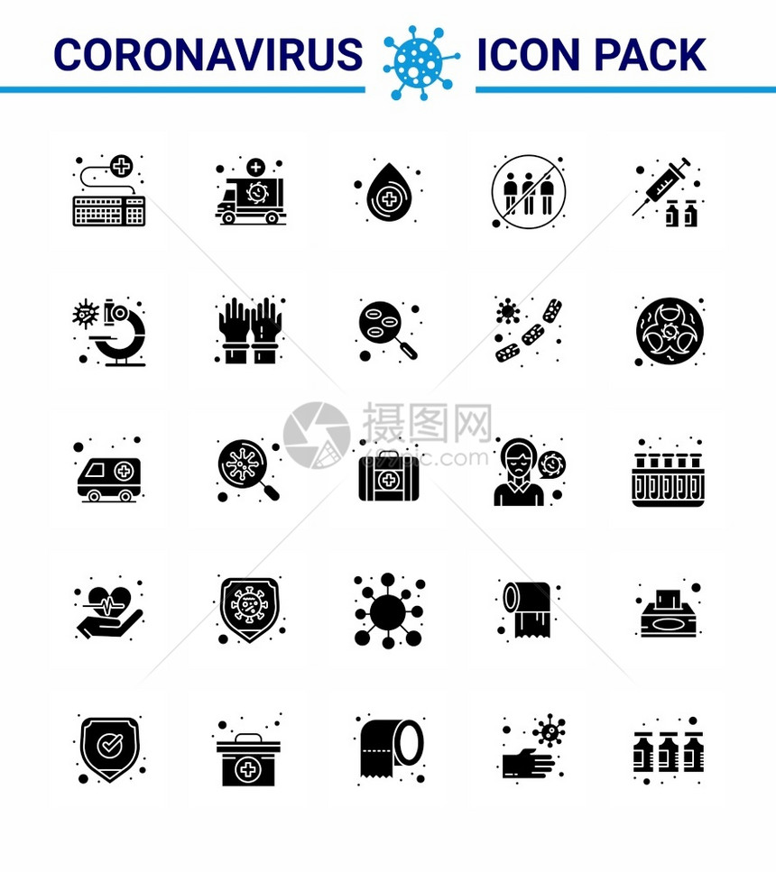 25个固晶形图标包括转移人运输参与医学冠状2019NV病媒设计要素图片