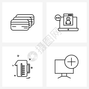 现代风格包括4行象形图网格信用卡饮料笔记本电脑互联网矢量图示图片