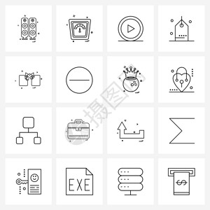 现代风格由16行象形图网格礼品盒图形标签矢量图示等16行象示组成图片