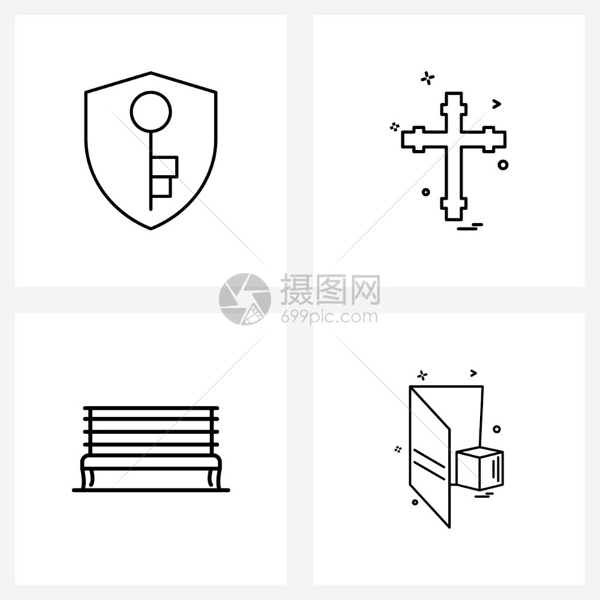 用于保护的4行符号家具密钥宗教卡片矢量图示图片