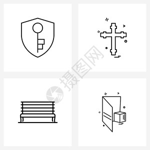 用于保护的4行符号家具密钥宗教卡片矢量图示图片