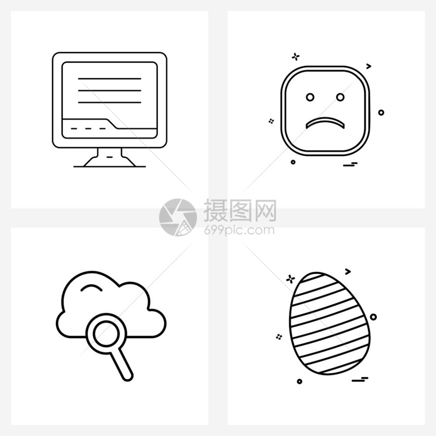 以4条线象形图网格为基底的现代风格集查找emoji微笑蛋矢量插图图片