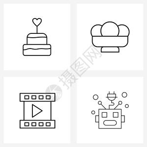 4行象形图网格蛋糕的现代风集互动情人节冰多媒体矢量插图图片