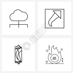 网址现代风格由4行象形图网格云热狗箭头ui热矢量插图组成插画