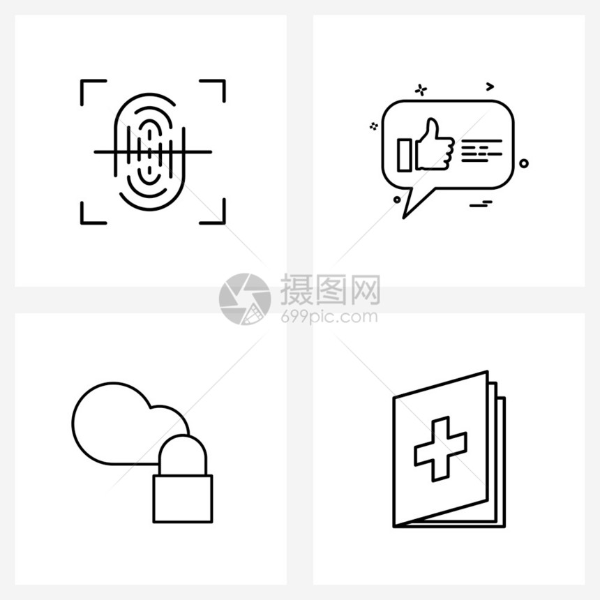 用于生物鉴别储存信号息医疗书籍矢量图解的4条线符号集矢量图示标集图片