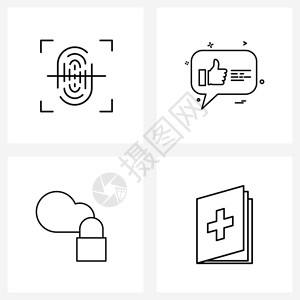 指纹聊天素材用于生物鉴别储存信号息医疗书籍矢量图解的4条线符号集矢量图示标集插画