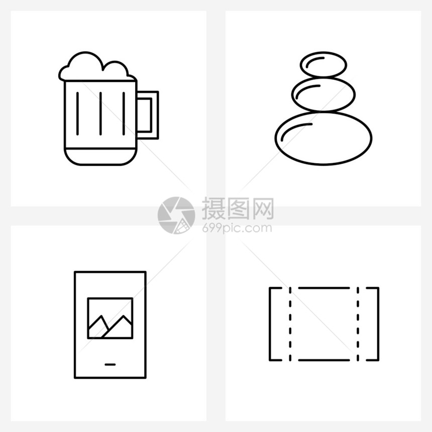 现代风格由基于4行象形网格的啤酒组成电话石头岩塌方矢量插图图片