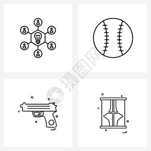 武器图标移动一线图标由4个现代网络象形图组成网球游戏矢量图插画