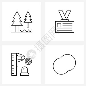 用于露营渔具树商业evnircalpr矢量图解的4条线符号集图片