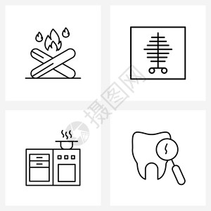 现代风格由4行图像网格基于营火烹饪灾病人家用矢量插图的4行象形网组成图片