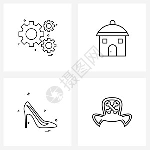 4条线符号集用于渔具鞋类发动机小屋圣殿矢量图示背景图片