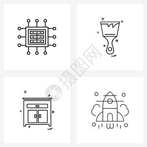 处理器家用具ic油漆刷矢量图解的4行符号集图片