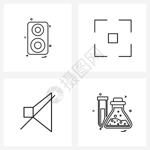 线阵音响现代风格由4行象形图网格显示器音响介质框架化学矢量图示组成的现代风格集插画