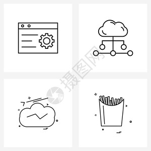 网站互联云食物矢量插图的4条线符号集图片