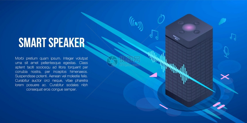智能扬声器概念横幅智能扬声器矢量概念横幅用于网络设计的等量图示智能扬声器概念横幅等量风格图片