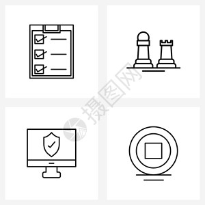 4行符号集用于核对清单屏幕游乐园戏音矢量插图图片