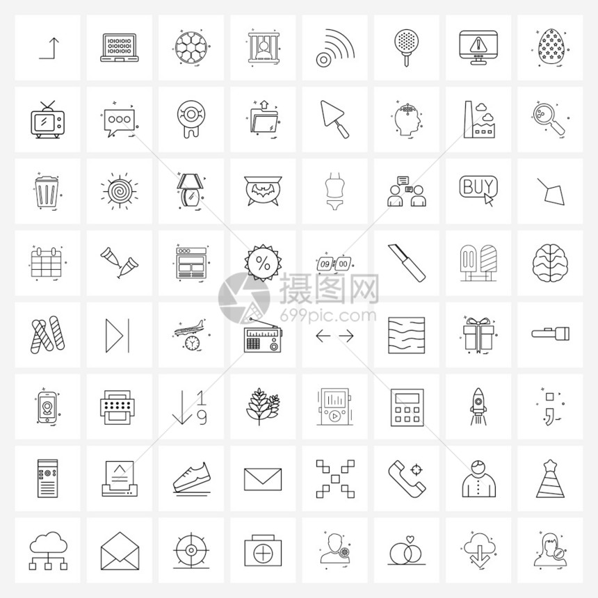 由64个无线安全足球保护法律矢量图解等现代符号组成的64个现代无线法律矢量图示图片
