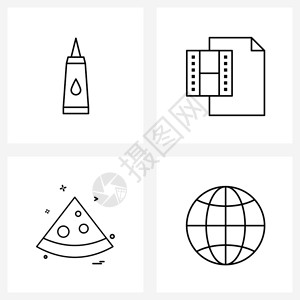 由胶水食物意大利面电影西瓜矢量插图等4个简单线标组成的独立符号集图片