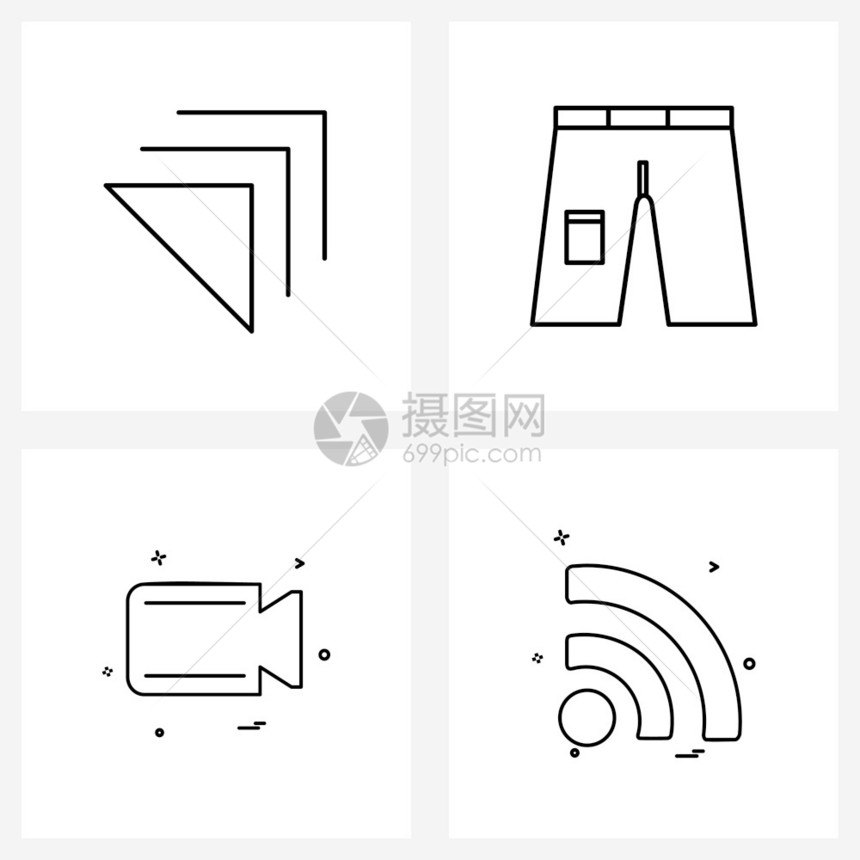 用于切文图像上裤子摄像矢量插图的4条线符号集图片