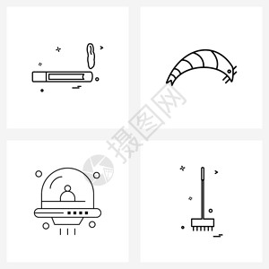 现代风格由基于吸烟太空船虾膳食游戏矢量插图的4条线象形阵列组成图片