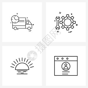 由4个现代旅行符号网站扳手阳光矢量插图组成的4个现代旅行符号矢量图示图片