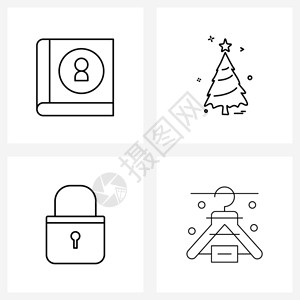 现代风格由4行象形图网格书安全简介圣诞节庆祝活动服装矢量图组成图片