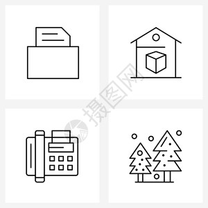 现代风格由4行象形图网格文件电话箱家冬季矢量图示组成的现代风格图片