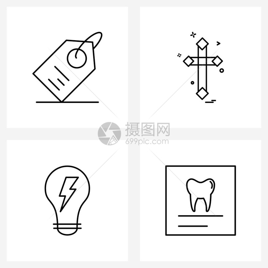 现代风格由4行象形图网格标签思想宗教十字牙齿矢量说明组成的现代风格集图片